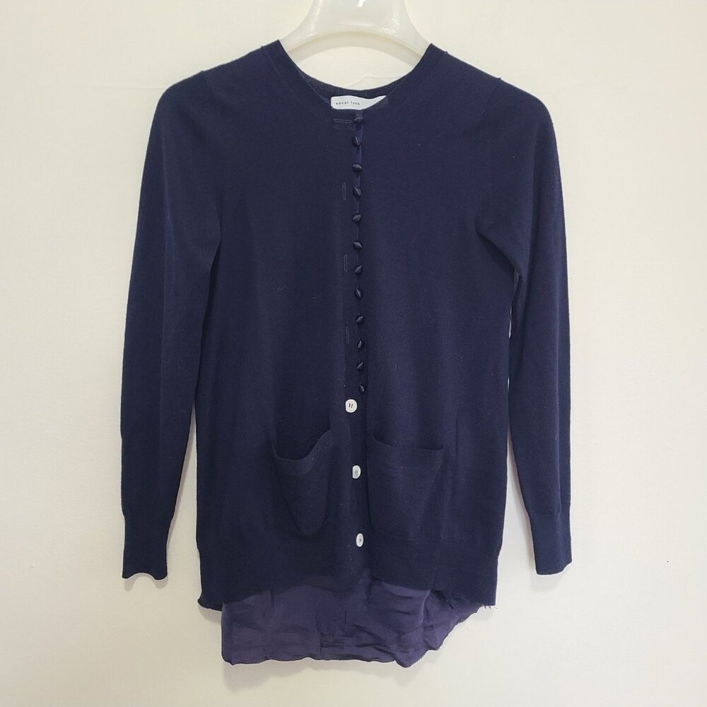 Sacai Luck Women’s Cardigan w/Layered Chiffon Hem & Front Pockets Blue Size 2